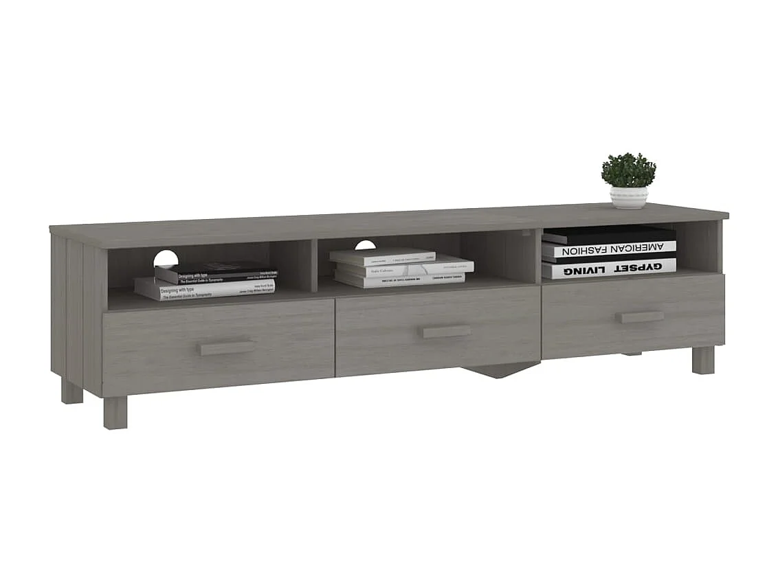 Meuble TV  Gris clair 158x40x40 cm Bois massif de pin