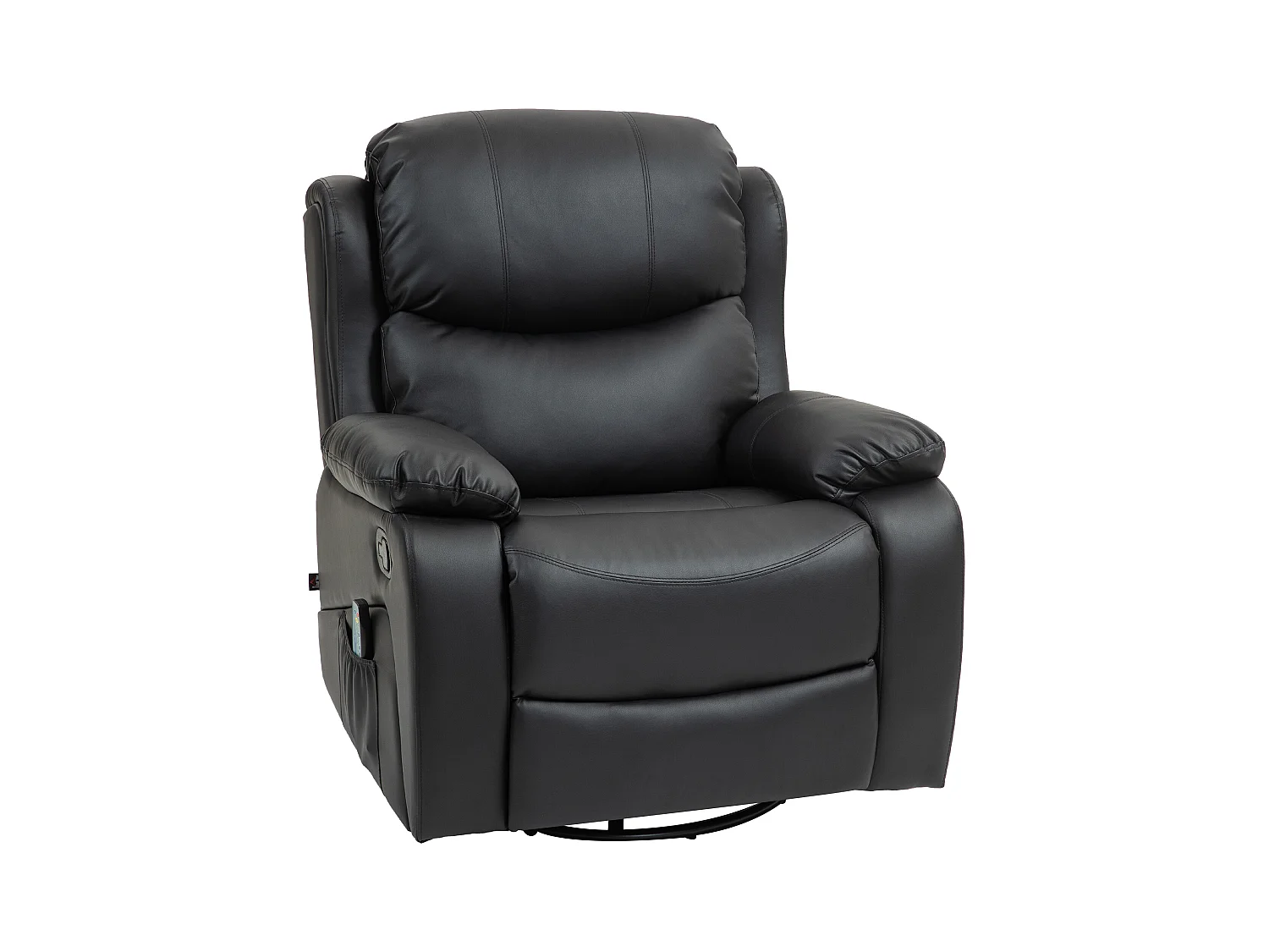 Relaxfauteuil met massage en verwarming, relaxfunctie, draaibaar, leer, zwart (97x92x104 cm)