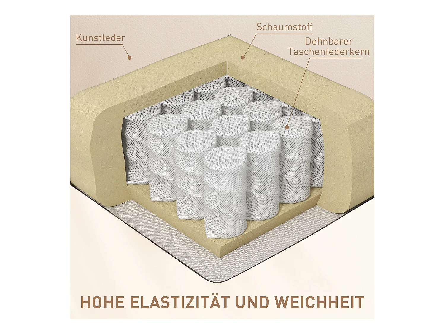 Sillón relax con función masaje, 5 modos, tapizado en polipiel, color crema (84x92x109 cm)