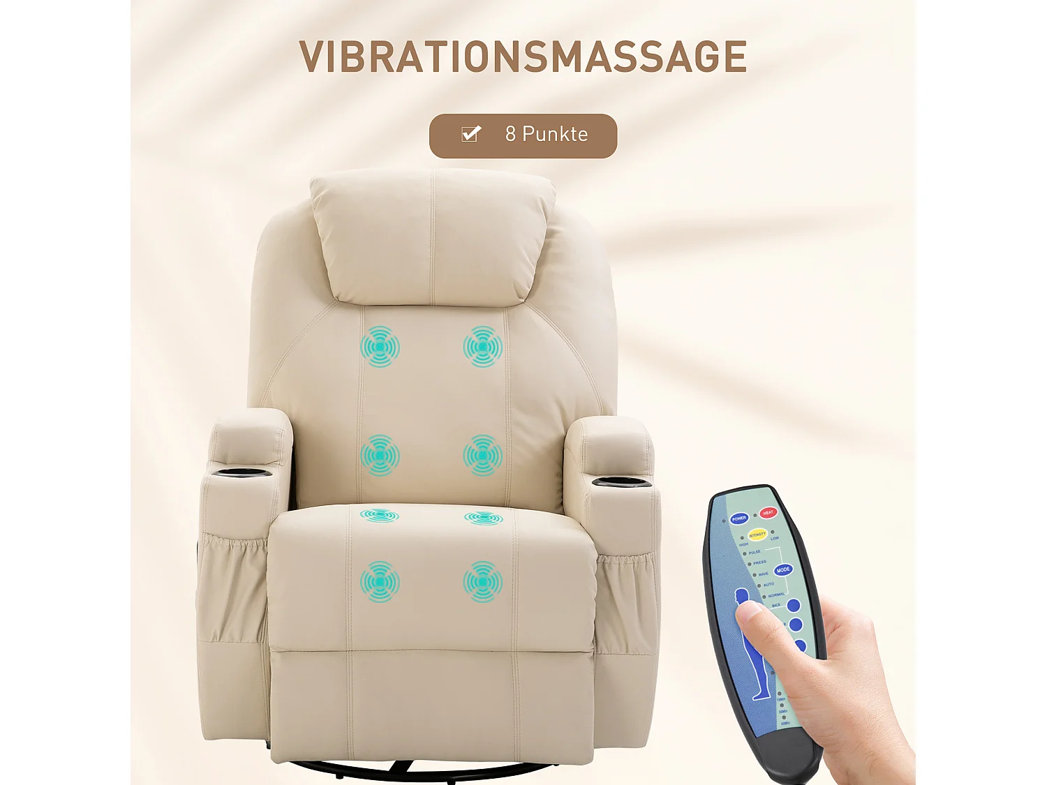 Fauteuil de relaxation avec fonction de massage, 5 modes, revêtement en simili cuir, crème (84x92x109 cm)