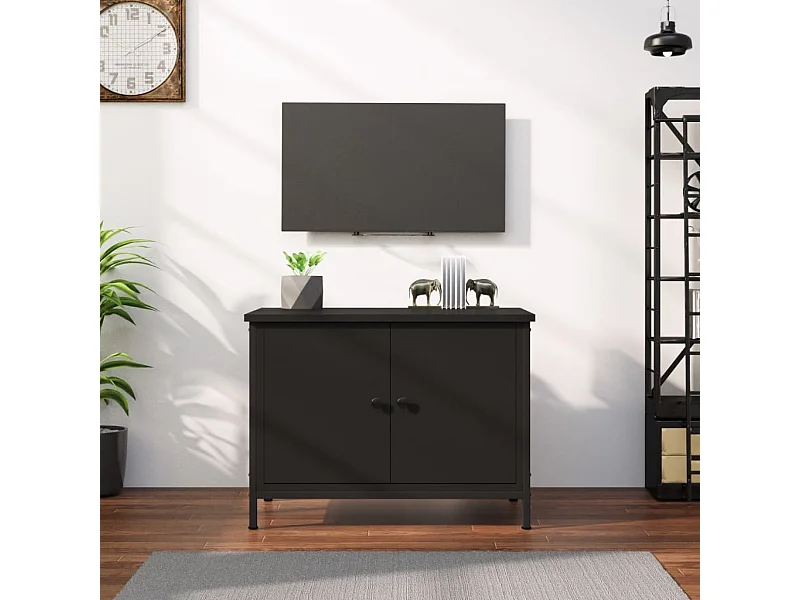 Meuble TV avec portes noir 60x35x45 cm bois d'ingénierie