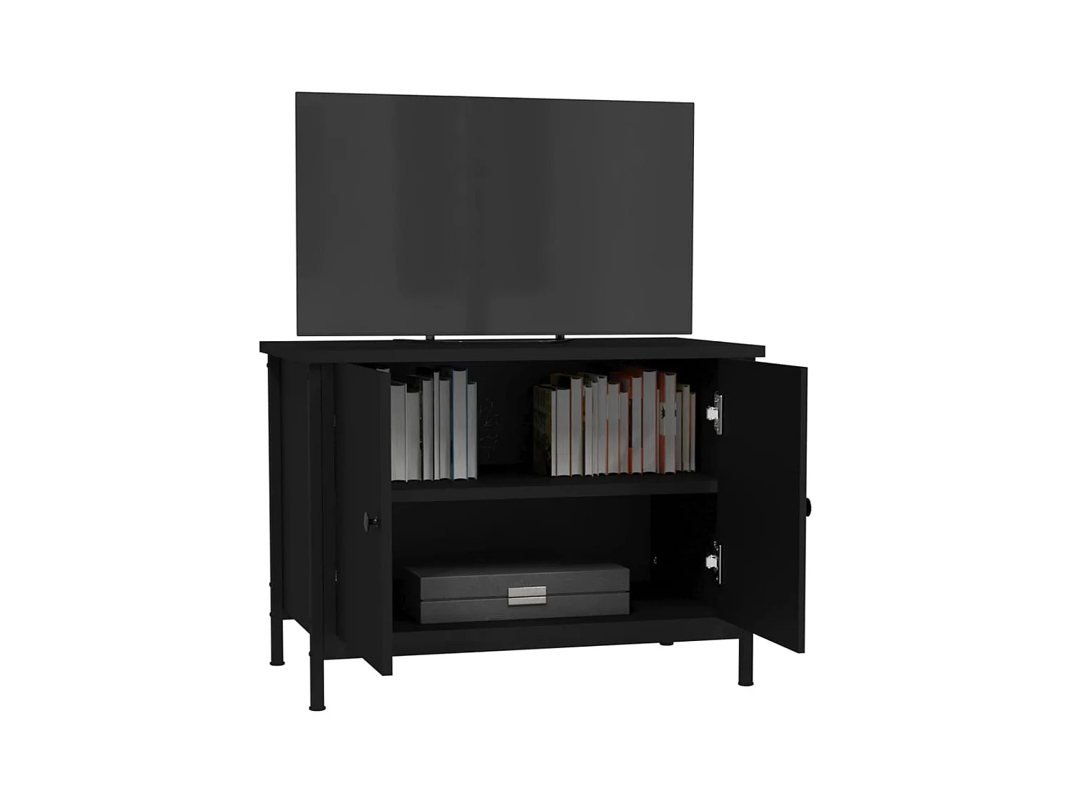 Meuble TV avec portes noir 60x35x45 cm bois d'ingénierie