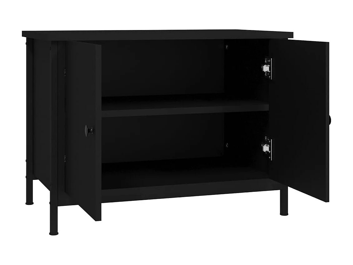 Mueble de TV con puertas negras 60x35x45 cm madera contrachapada