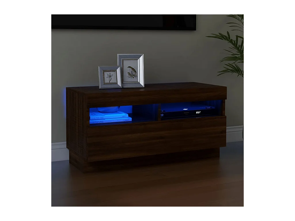Mueble de TV con luces LED roble marrón 80x35x40 cm