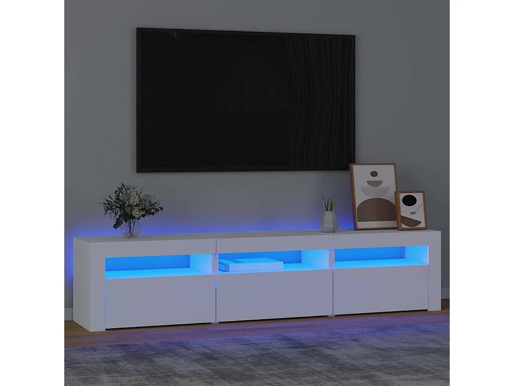 Meuble TV avec lumières LED Blanc 180x35x40 cm