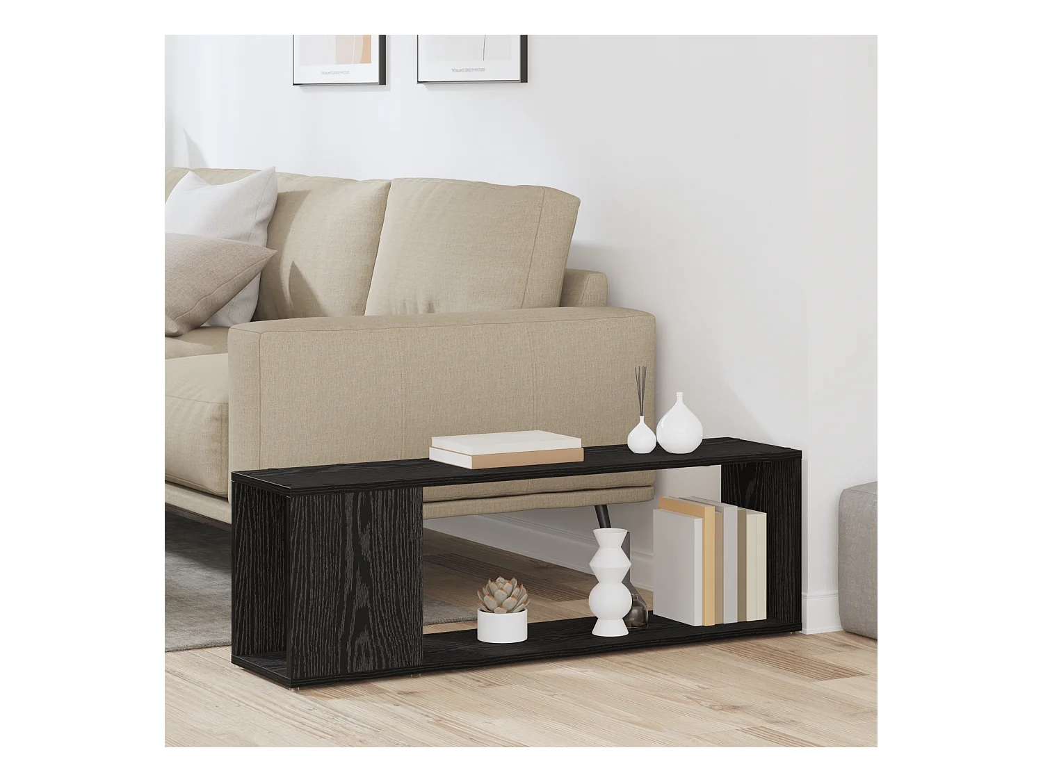 Zwarte eikenhouten boekenkast, 100x24x32 cm, bewerkt hout