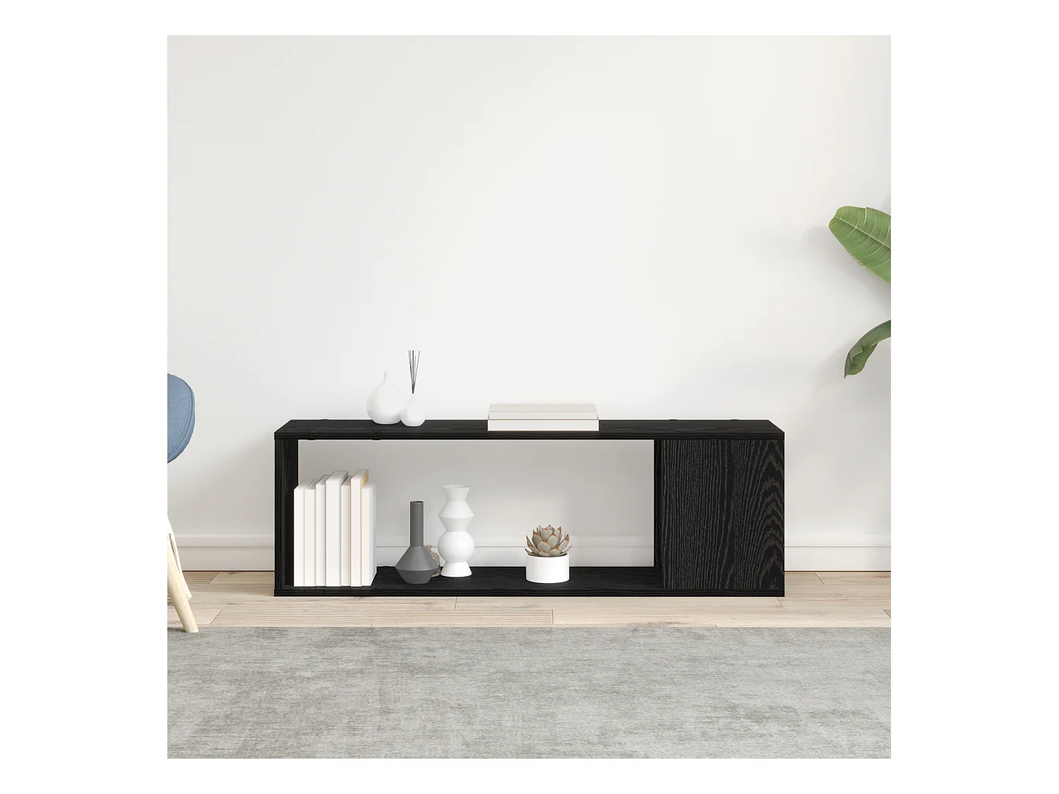 Zwarte eikenhouten boekenkast, 100x24x32 cm, bewerkt hout