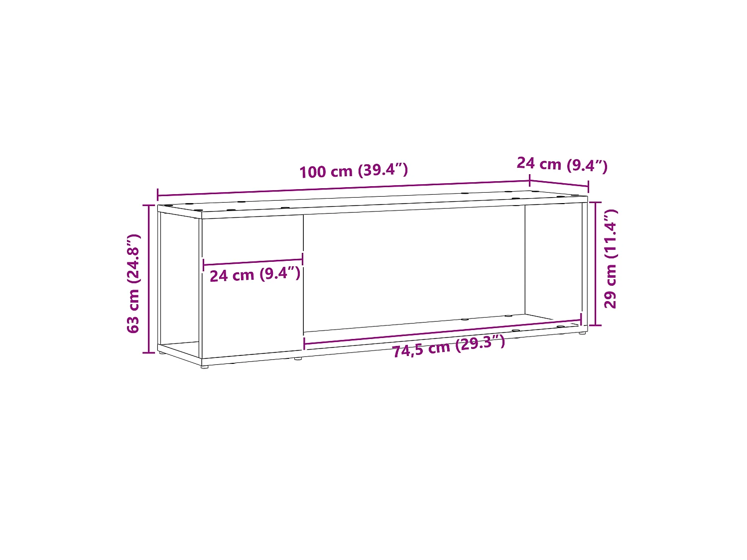 Zwarte eikenhouten boekenkast, 100x24x32 cm, bewerkt hout