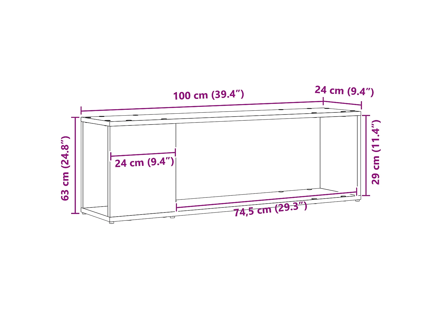 Bibliothèque noire en chêne, 100x24x32 cm, en bois d'ingénierie