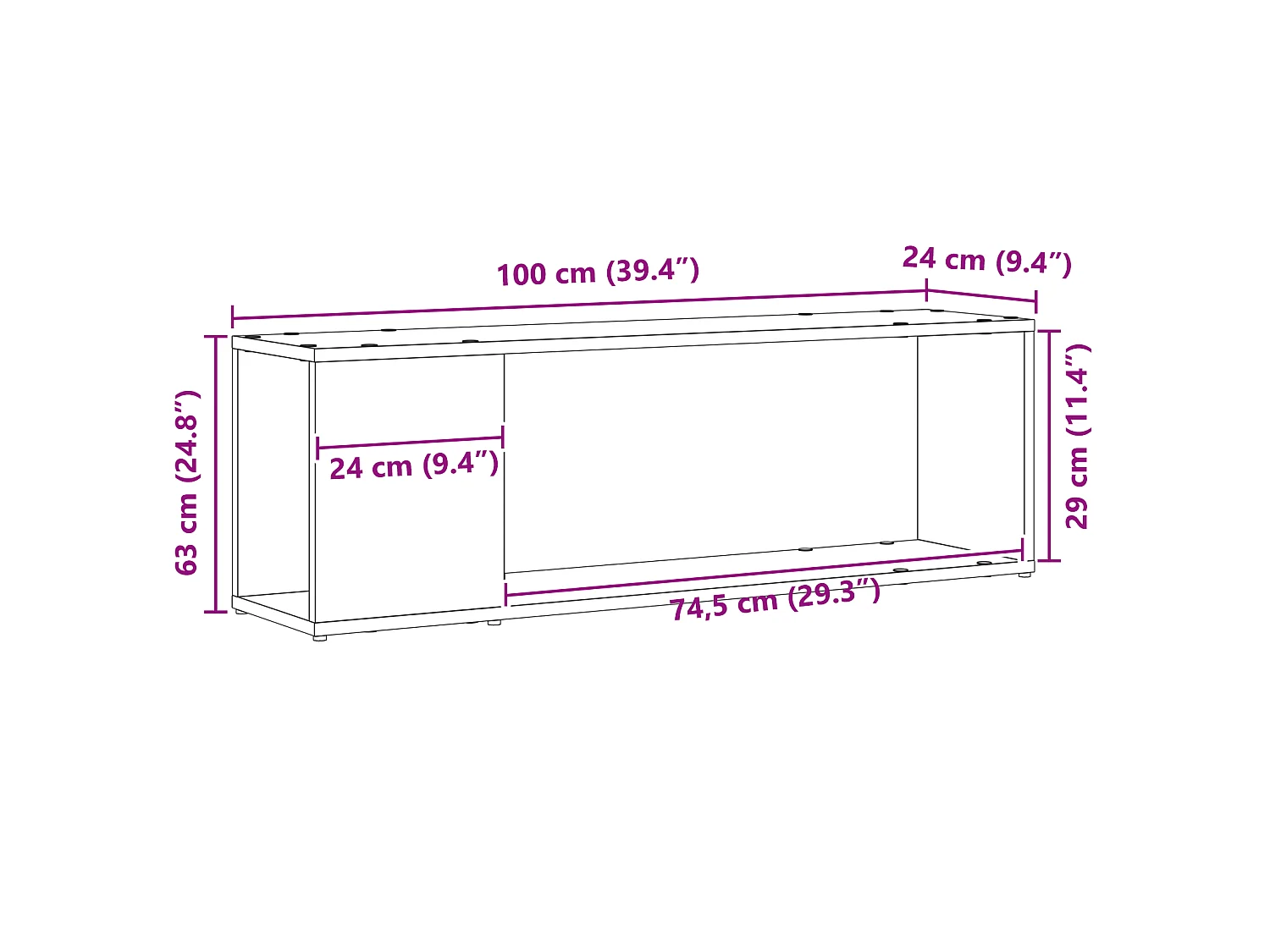 Bibliothèque noire en chêne, 100x24x32 cm, en bois d'ingénierie