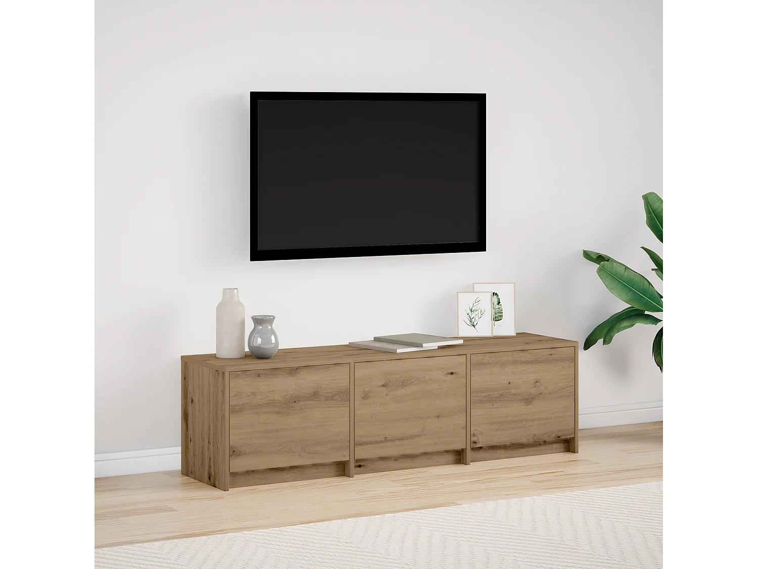 Mueble de TV con LED Roble artesanal 140x34x40 cm Madera de ingeniería