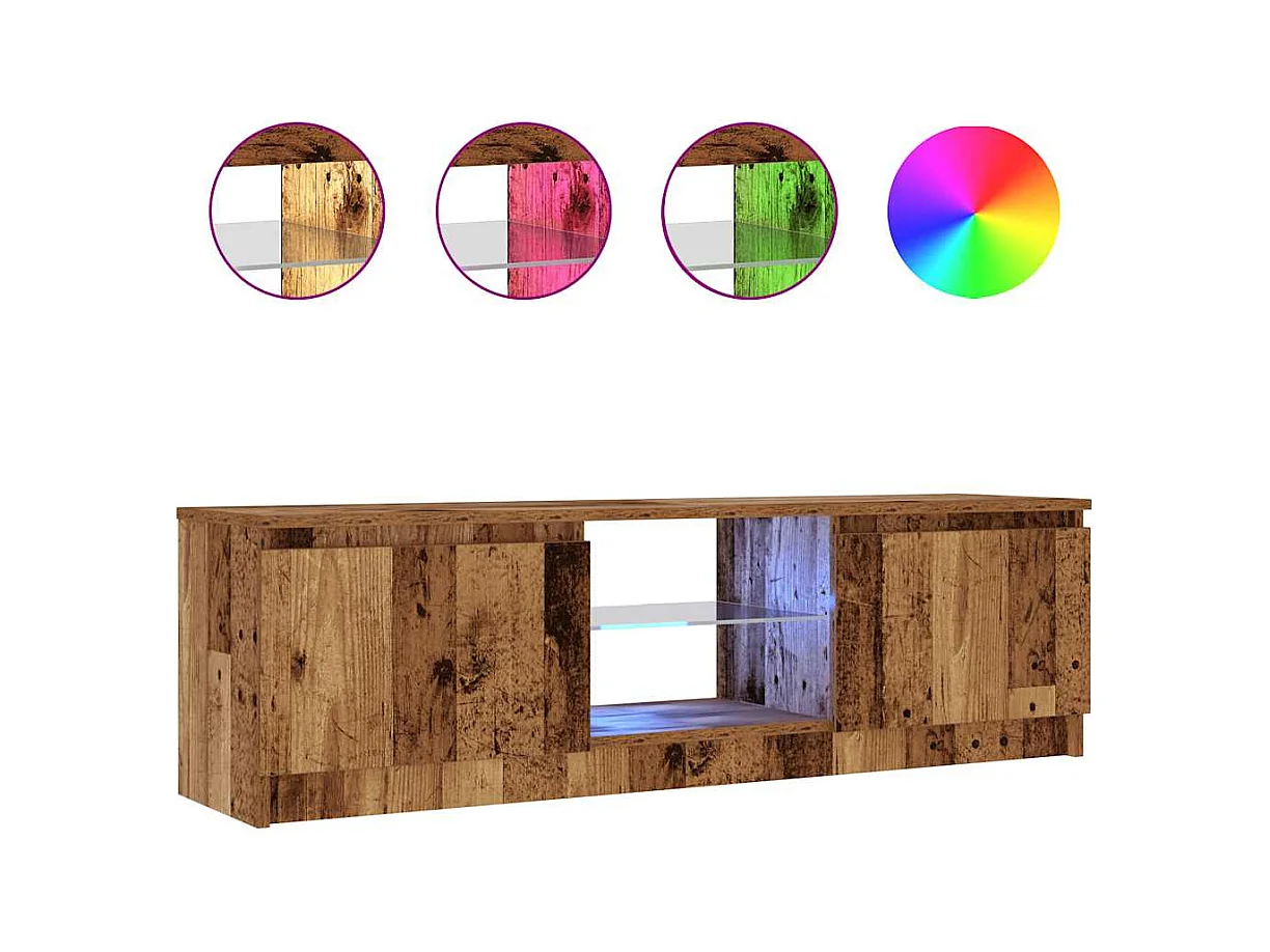 Meuble TV avec lumières LED vieux bois bois d'ingénierie