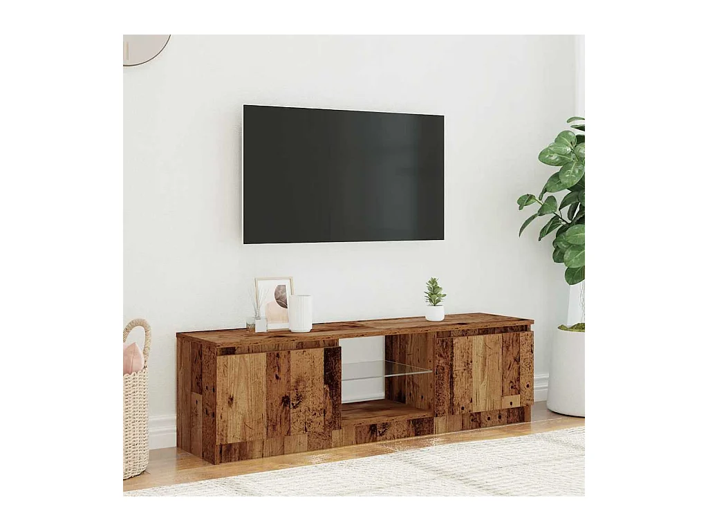 Meuble TV avec lumières LED vieux bois bois d'ingénierie