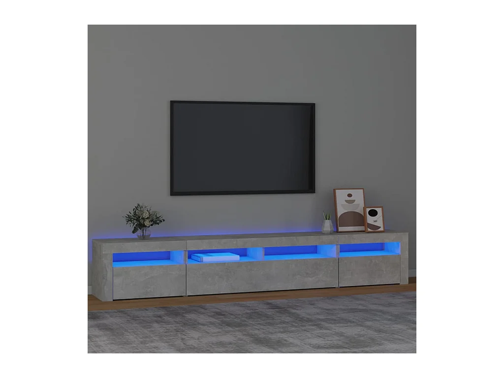 Meuble TV avec lumières LED Gris béton 240x35x40 cm
