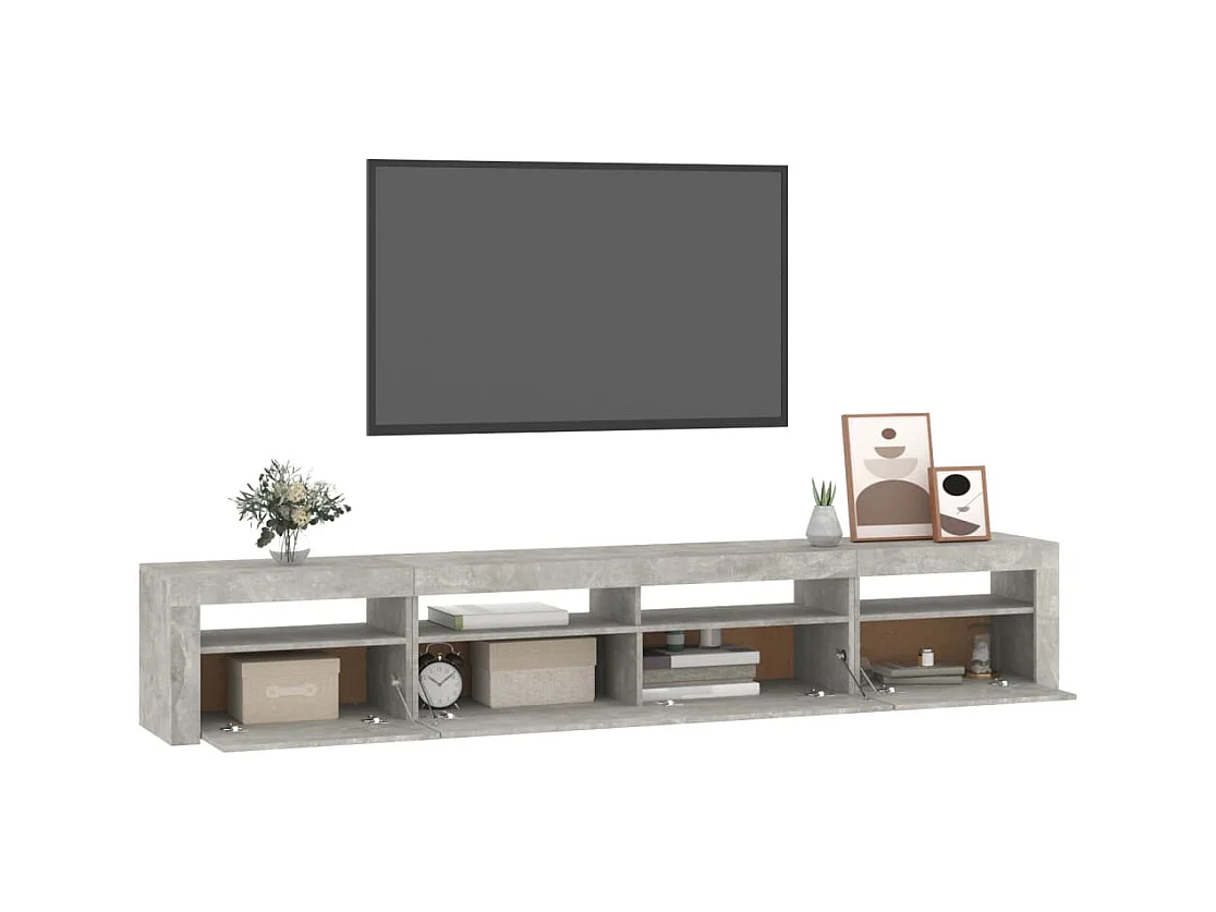 Meuble TV avec lumières LED Gris béton 240x35x40 cm