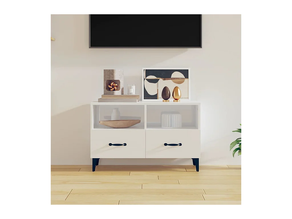 Meuble TV Blanc brillant 80x36x50 cm Bois d'ingénierie