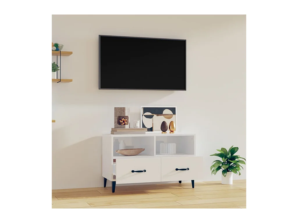 Meuble TV Blanc brillant 80x36x50 cm Bois d'ingénierie