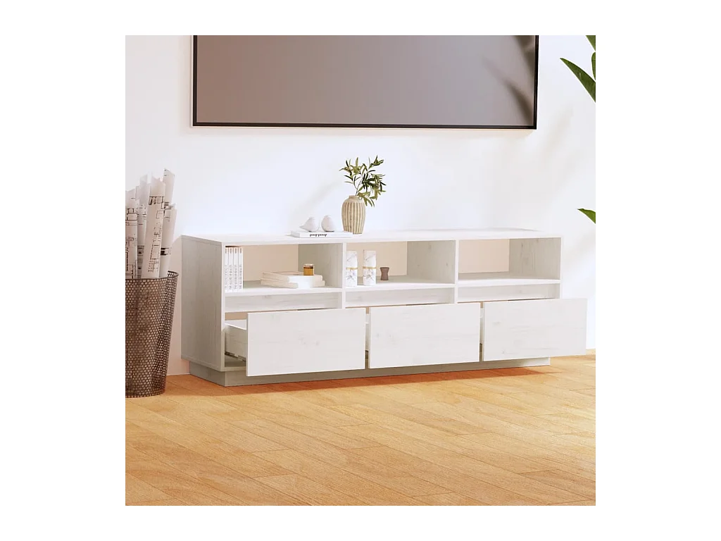Meuble TV Blanc 140x37x50 cm Bois de pin massif