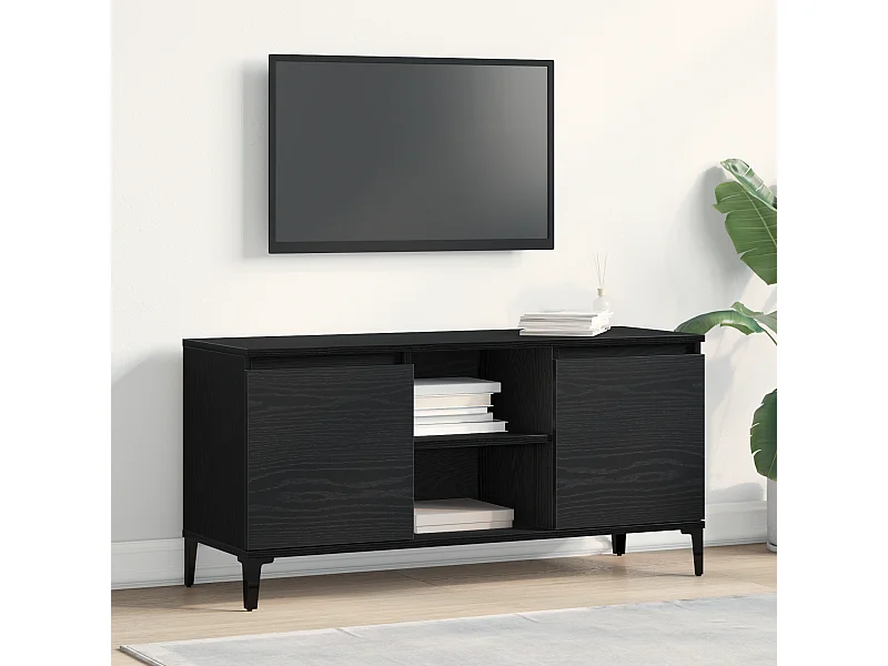 Meuble TV Noir Chêne 102x35x50 cm en bois d'ingénierie