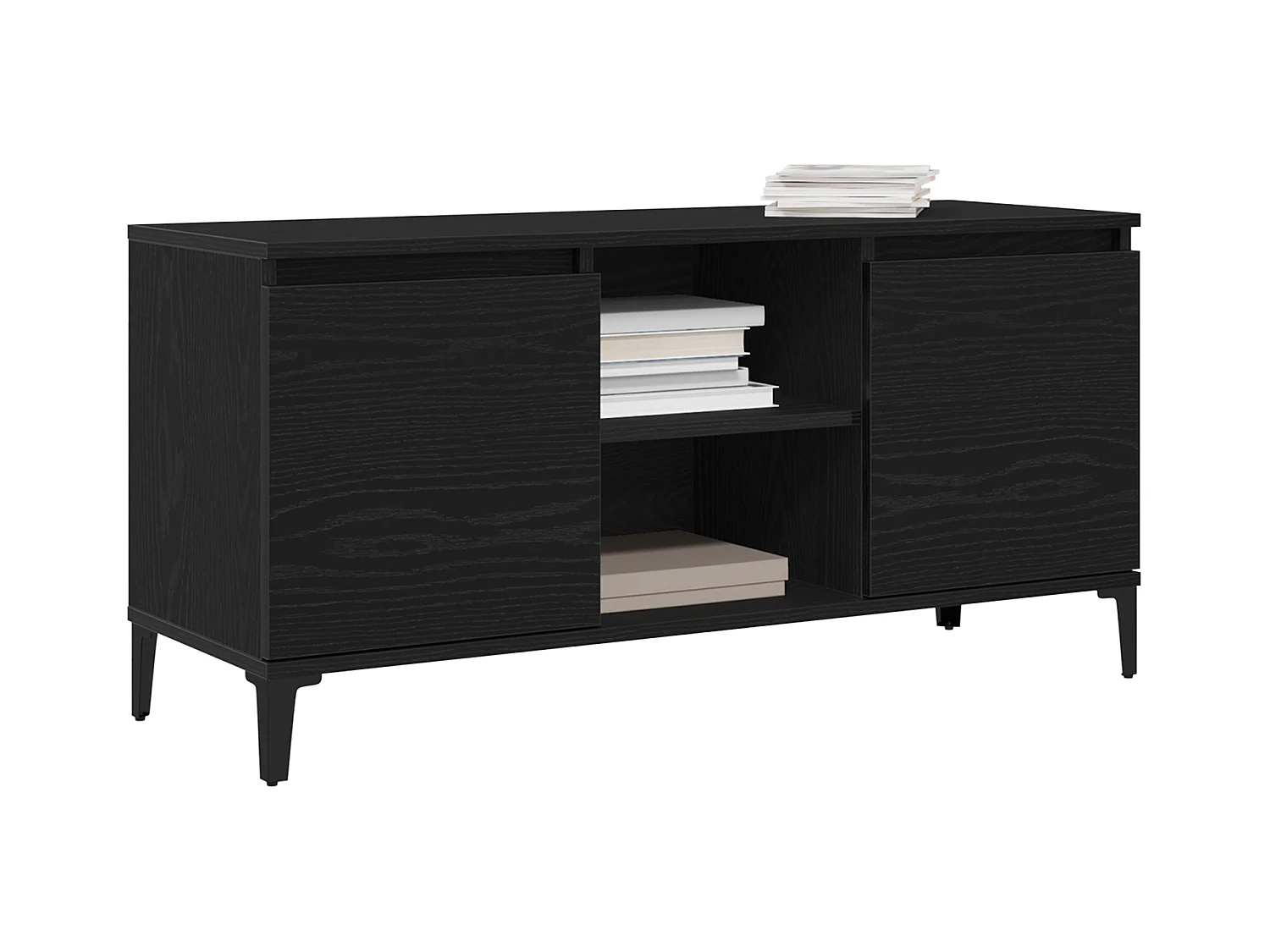 Meuble TV Noir Chêne 102x35x50 cm en bois d'ingénierie