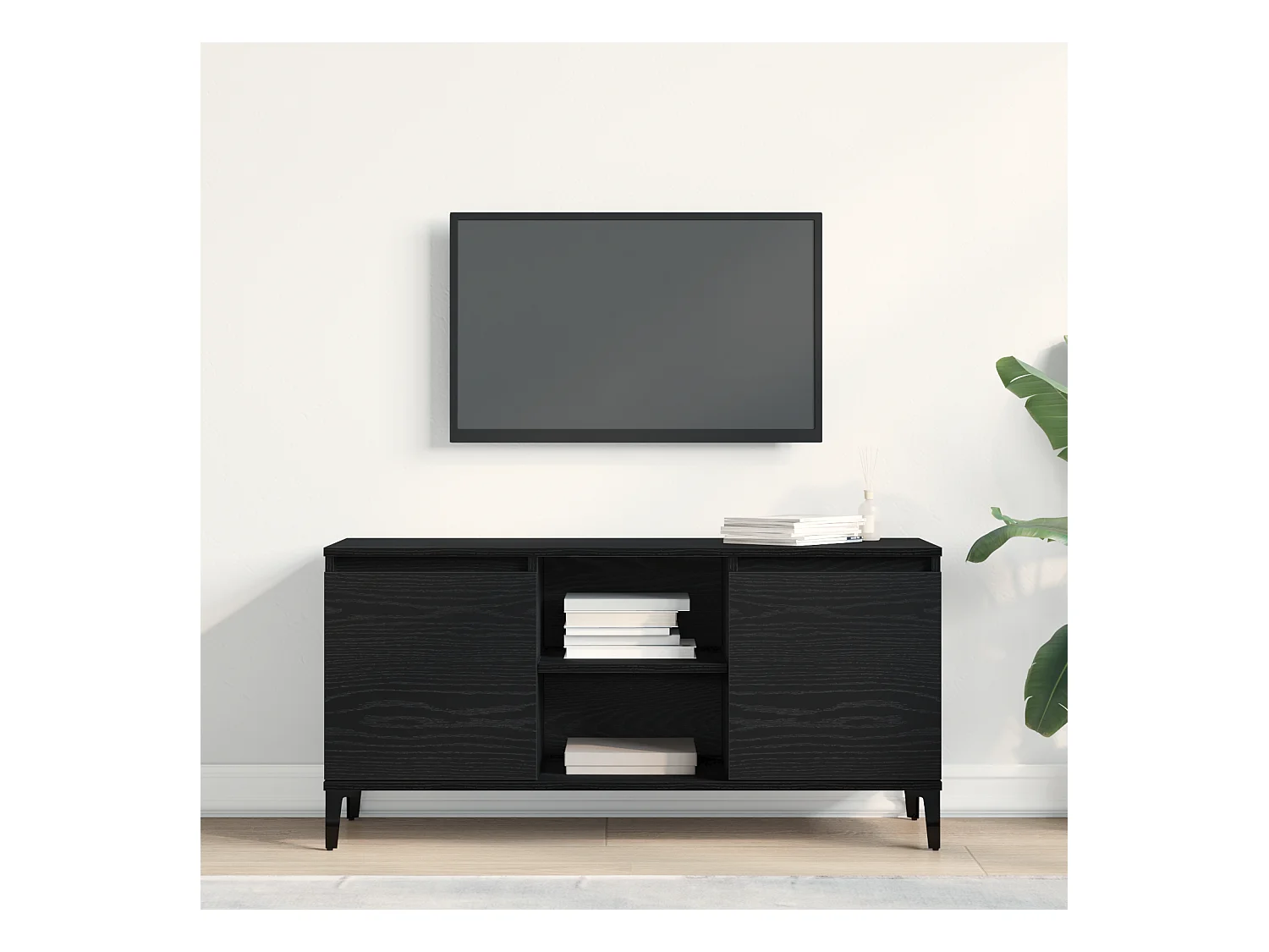 Meuble TV Noir Chêne 102x35x50 cm en bois d'ingénierie