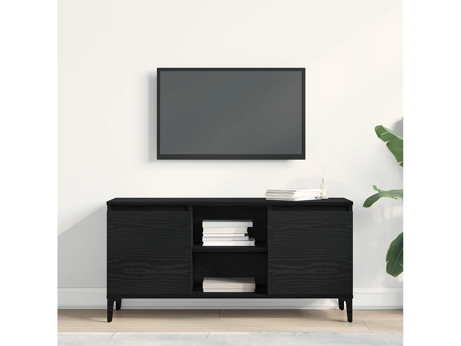 Meuble TV Noir Chêne 102x35x50 cm en bois d'ingénierie