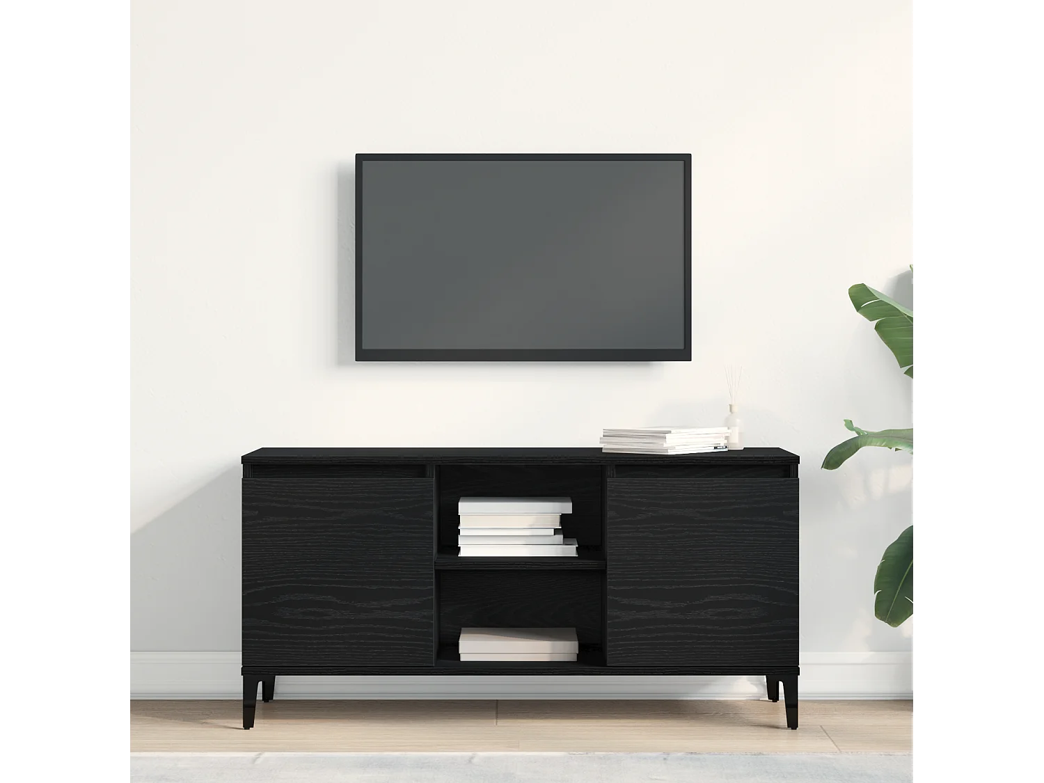 Meuble TV Noir Chêne 102x35x50 cm en bois d'ingénierie