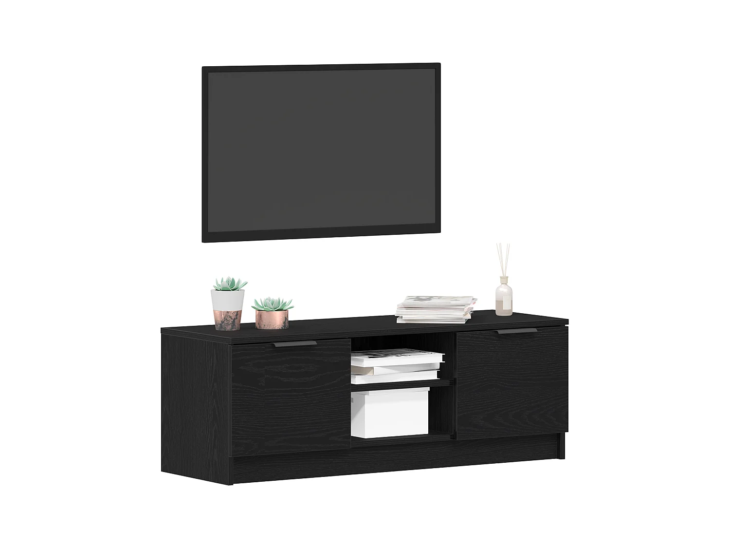 Meuble TV Noir Chêne 102x35x36,5 cm Bois d'ingénierie