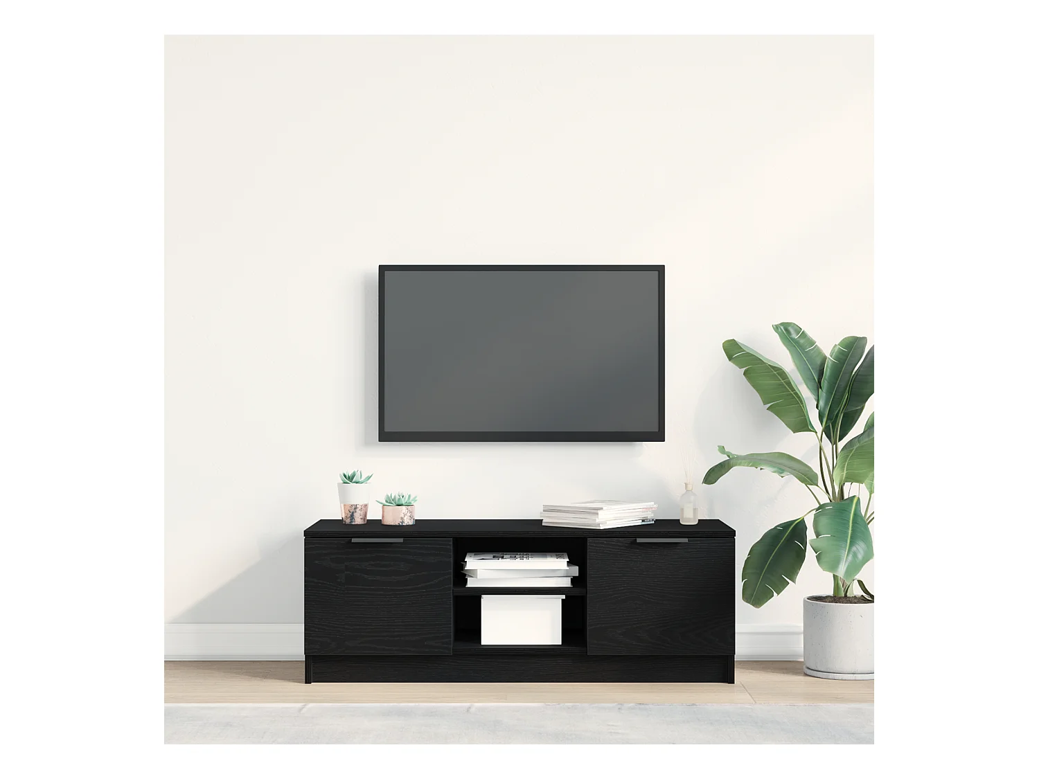 Meuble TV Noir Chêne 102x35x36,5 cm Bois d'ingénierie