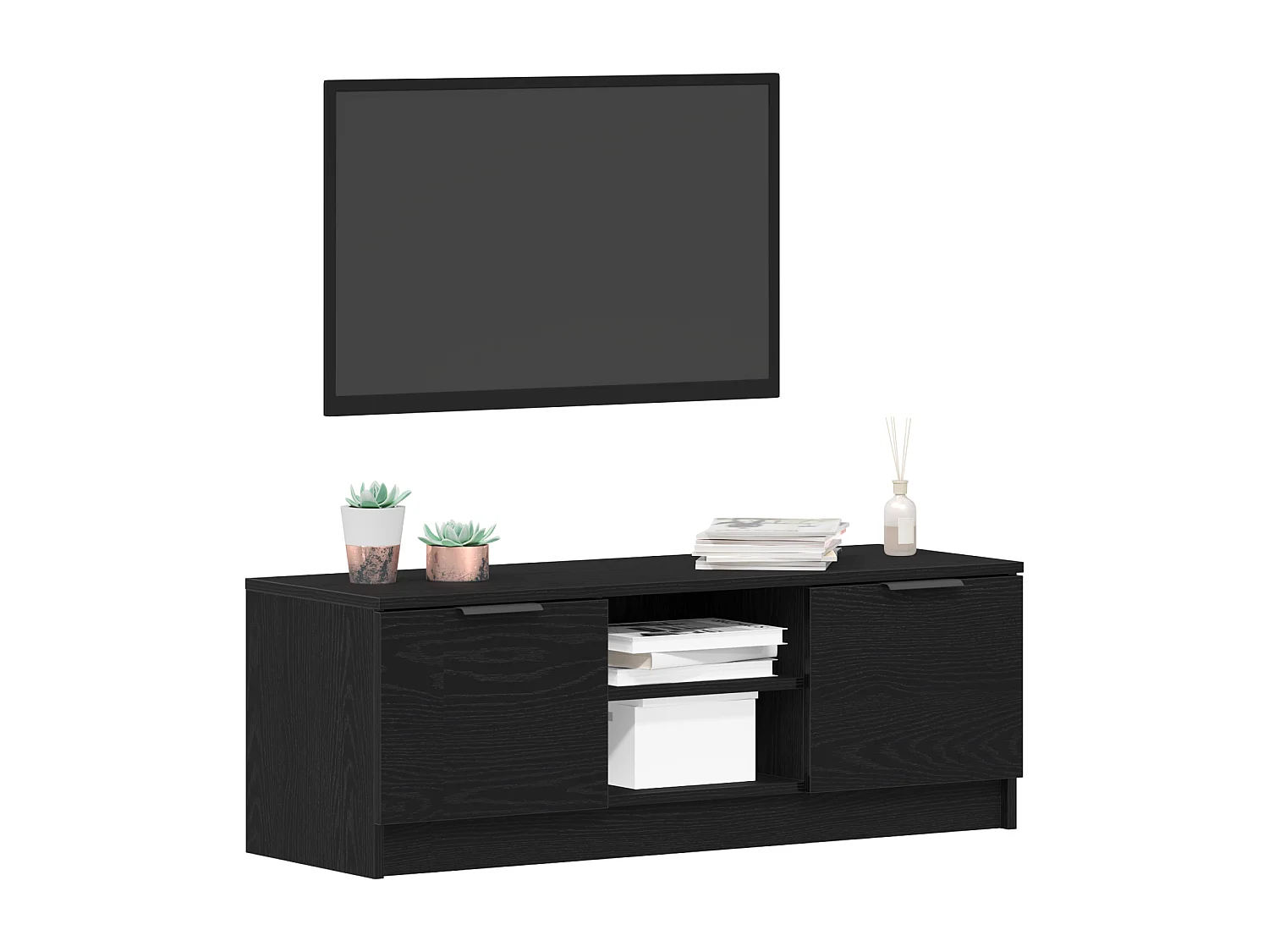 Meuble TV Noir Chêne 102x35x36,5 cm Bois d'ingénierie