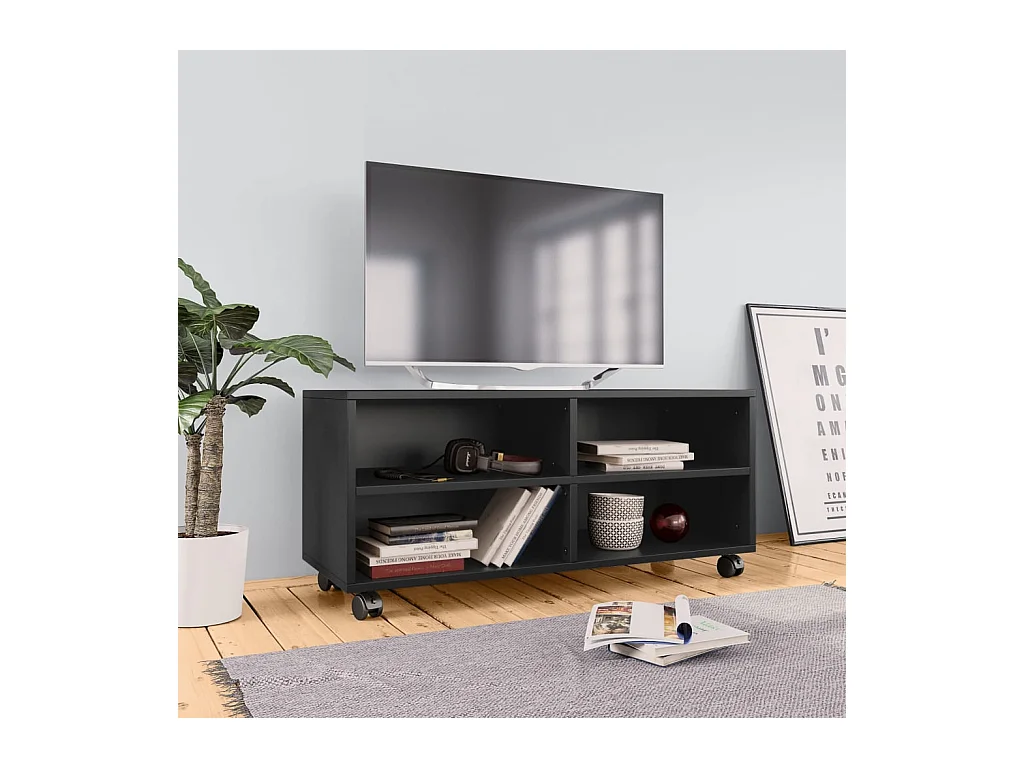 Mobile TV con ruote Nero 90x35x35 cm Legno composito