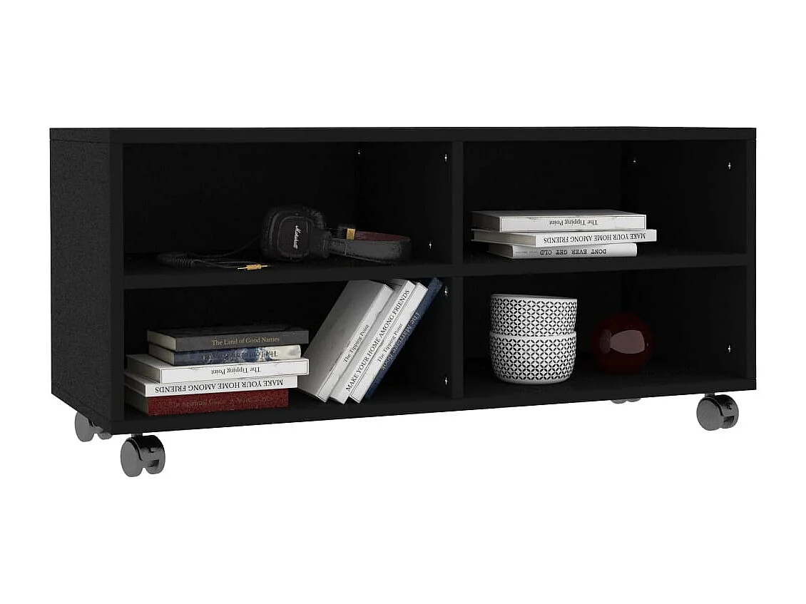 Mueble de TV con ruedas Negro 90x35x35 cm Madera contrachapada