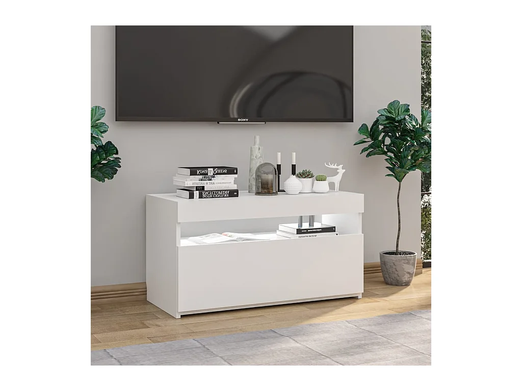 Meuble TV avec lumières LED Blanc brillant 75x35x40 cm