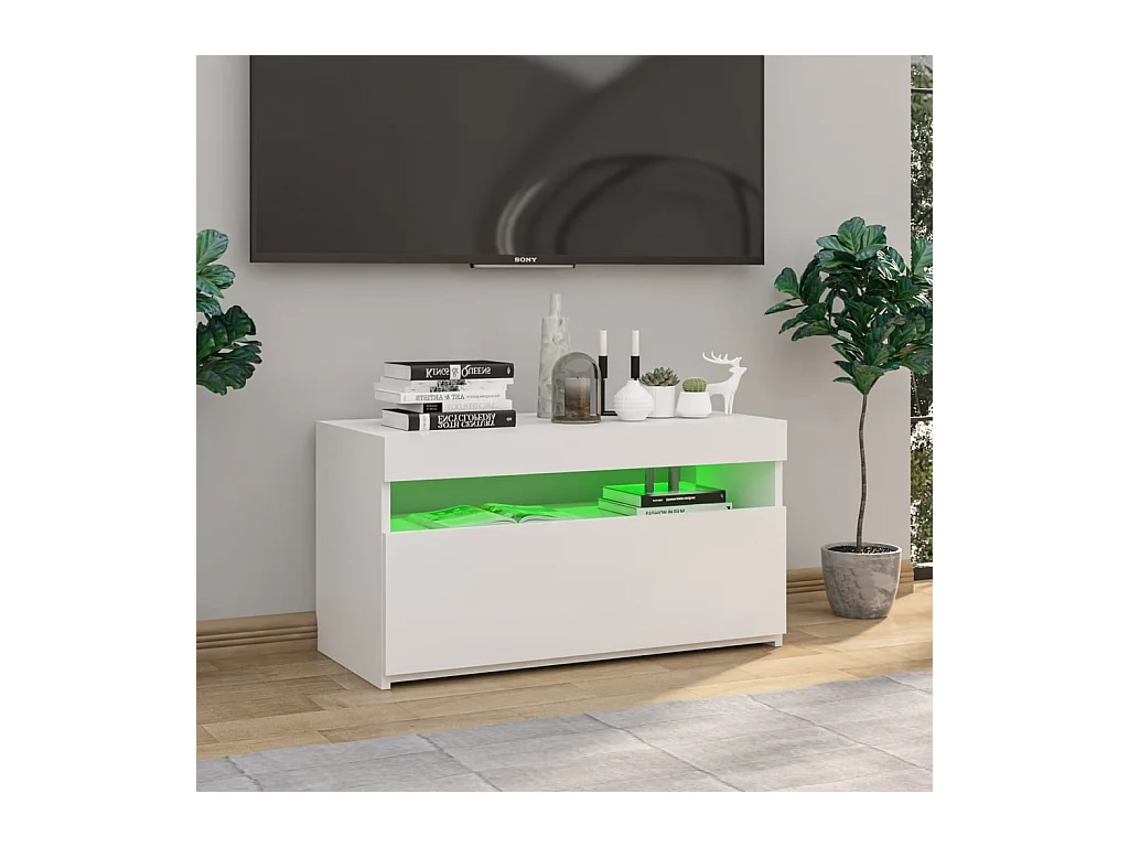 Meuble TV avec lumières LED Blanc brillant 75x35x40 cm