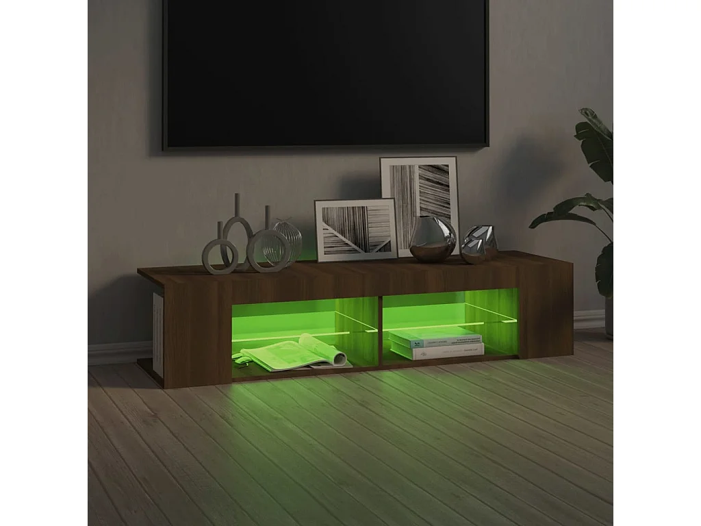 Mueble de TV con luces LED roble marrón 135x39x30 cm