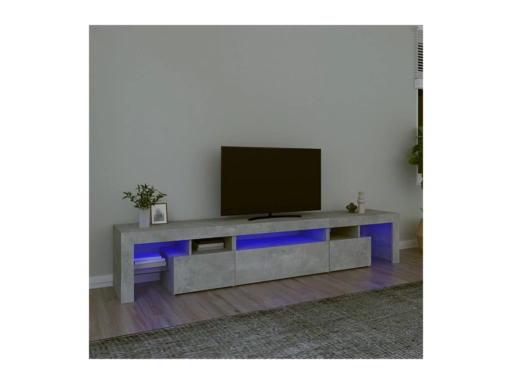 Meuble TV avec lumières LED Gris béton 215x36,5x40 cm
