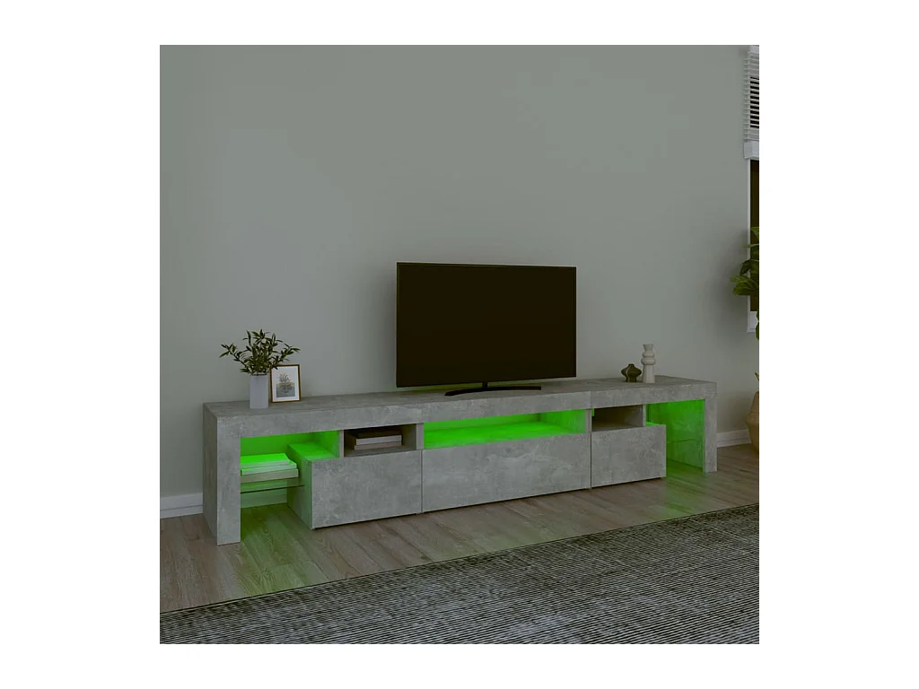 Meuble TV avec lumières LED Gris béton 215x36,5x40 cm