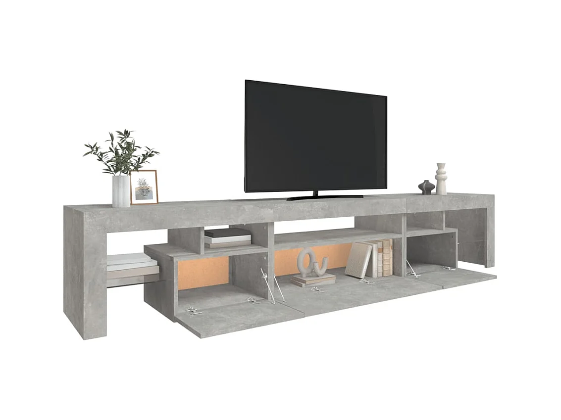 Meuble TV avec lumières LED Gris béton 215x36,5x40 cm