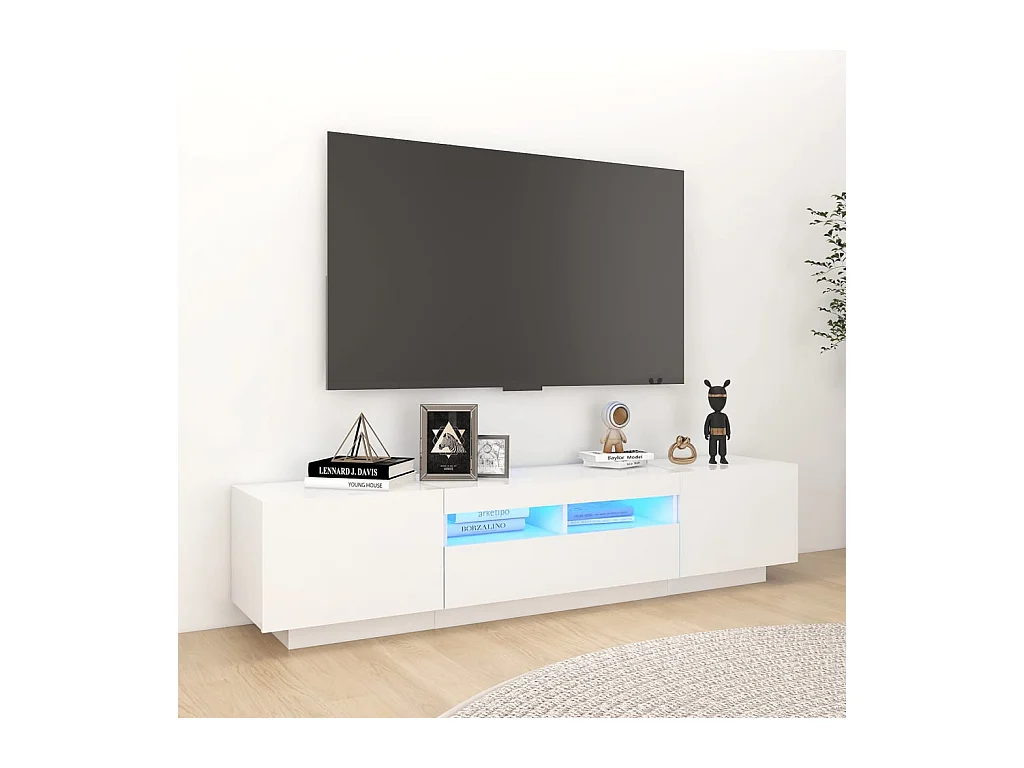 Meuble TV avec lumières LED Blanc 180x35x40 cm