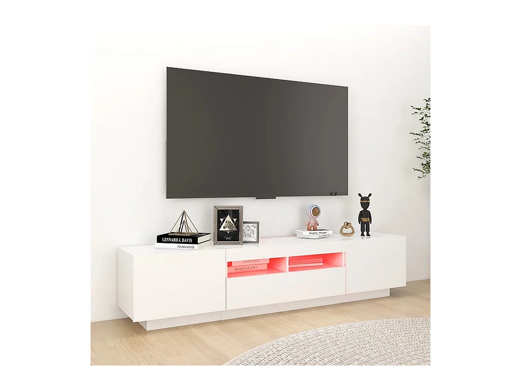 Meuble TV avec lumières LED Blanc 180x35x40 cm