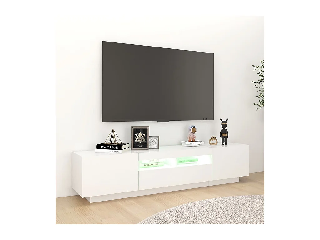 Meuble TV avec lumières LED Blanc 180x35x40 cm