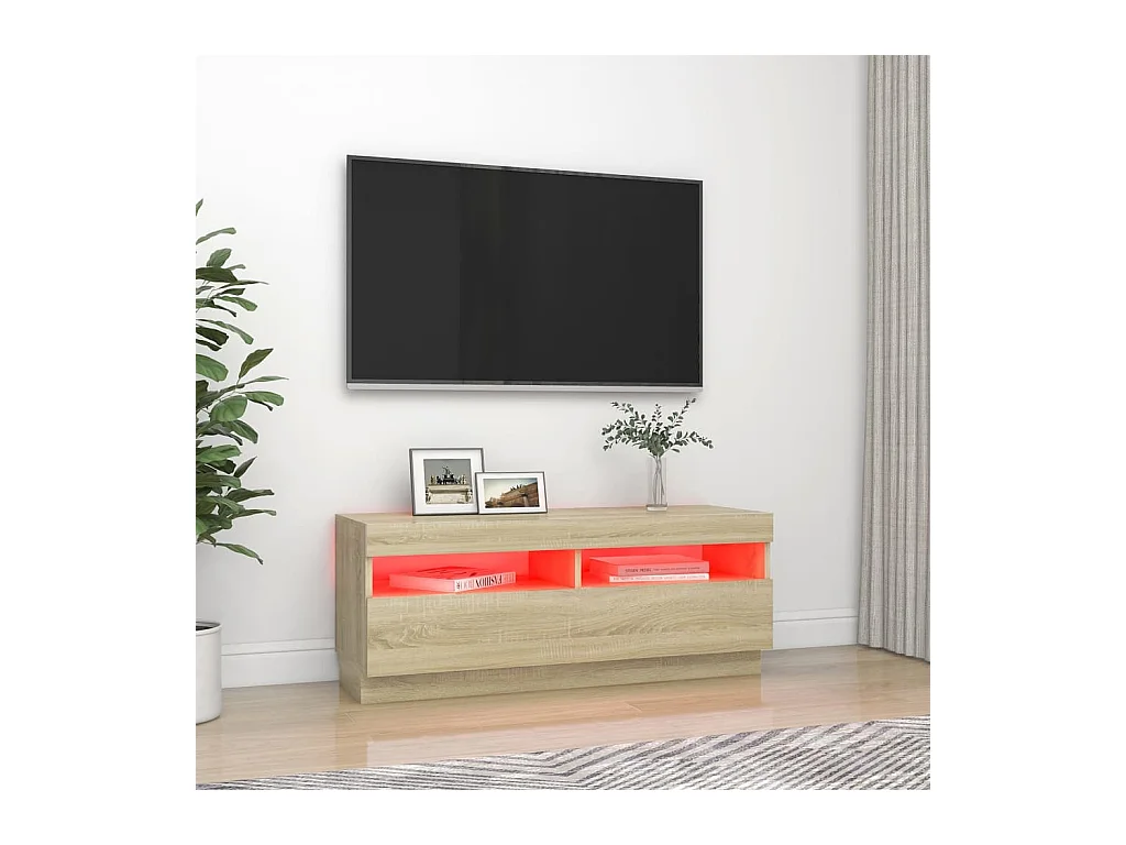 Meuble TV avec lumières LED chêne sonoma 100x35x40 cm