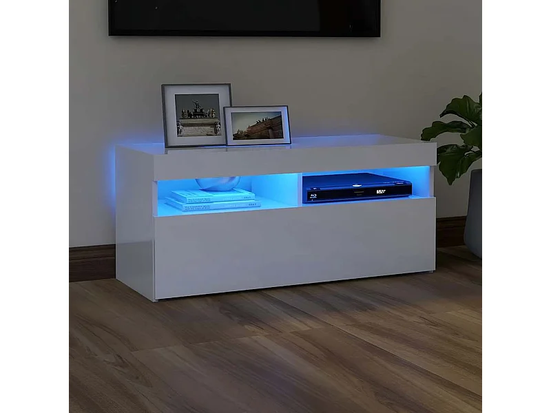 Meuble TV avec lumières LED blanc brillant 90x35x40 cm
