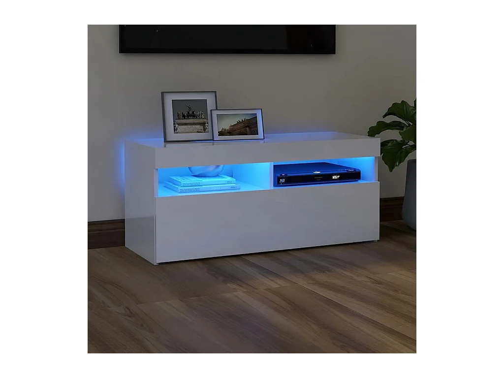 Meuble TV avec lumières LED blanc brillant 90x35x40 cm