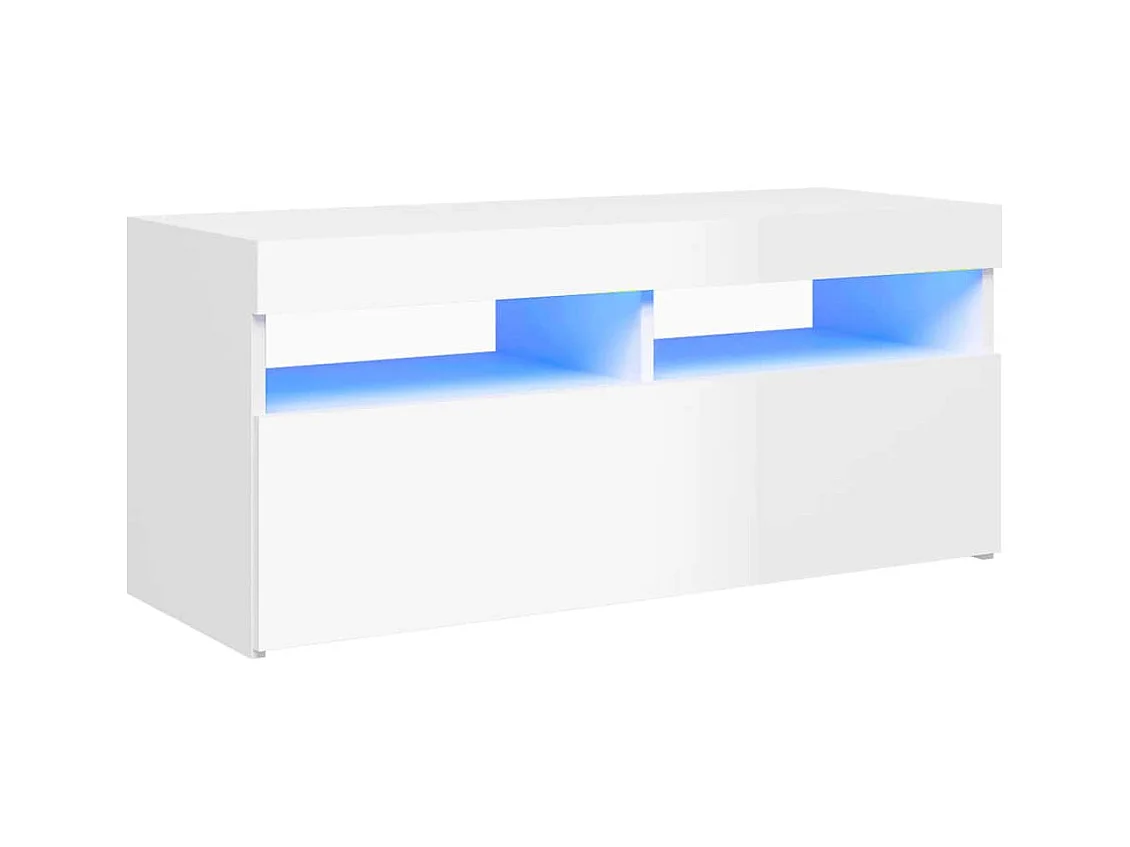Meuble TV avec lumières LED blanc brillant 90x35x40 cm