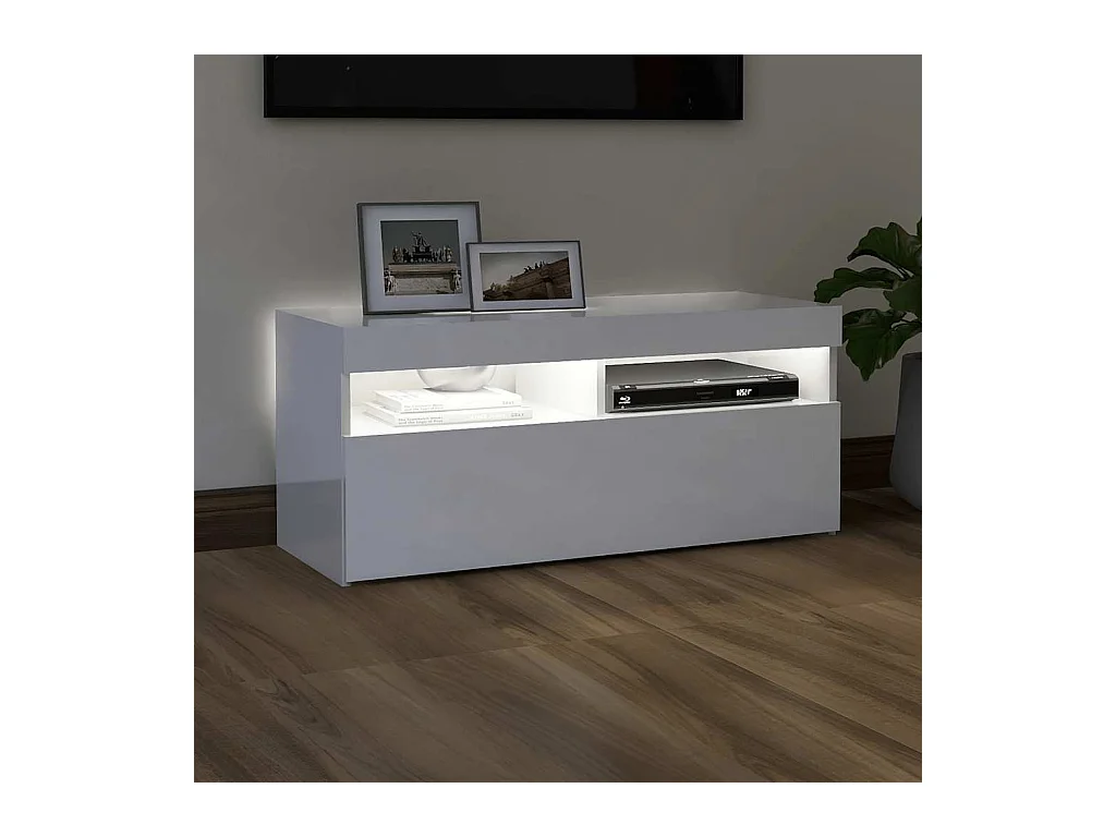 Meuble TV avec lumières LED blanc brillant 90x35x40 cm