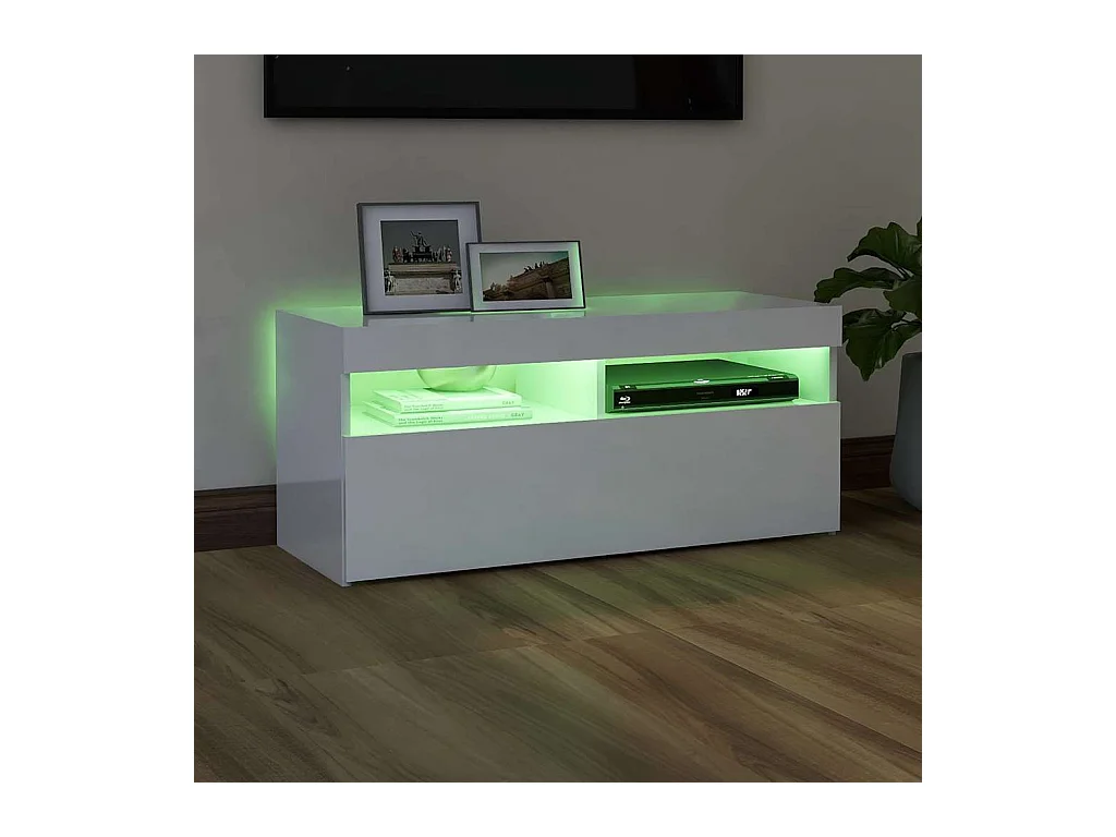 Meuble TV avec lumières LED blanc brillant 90x35x40 cm