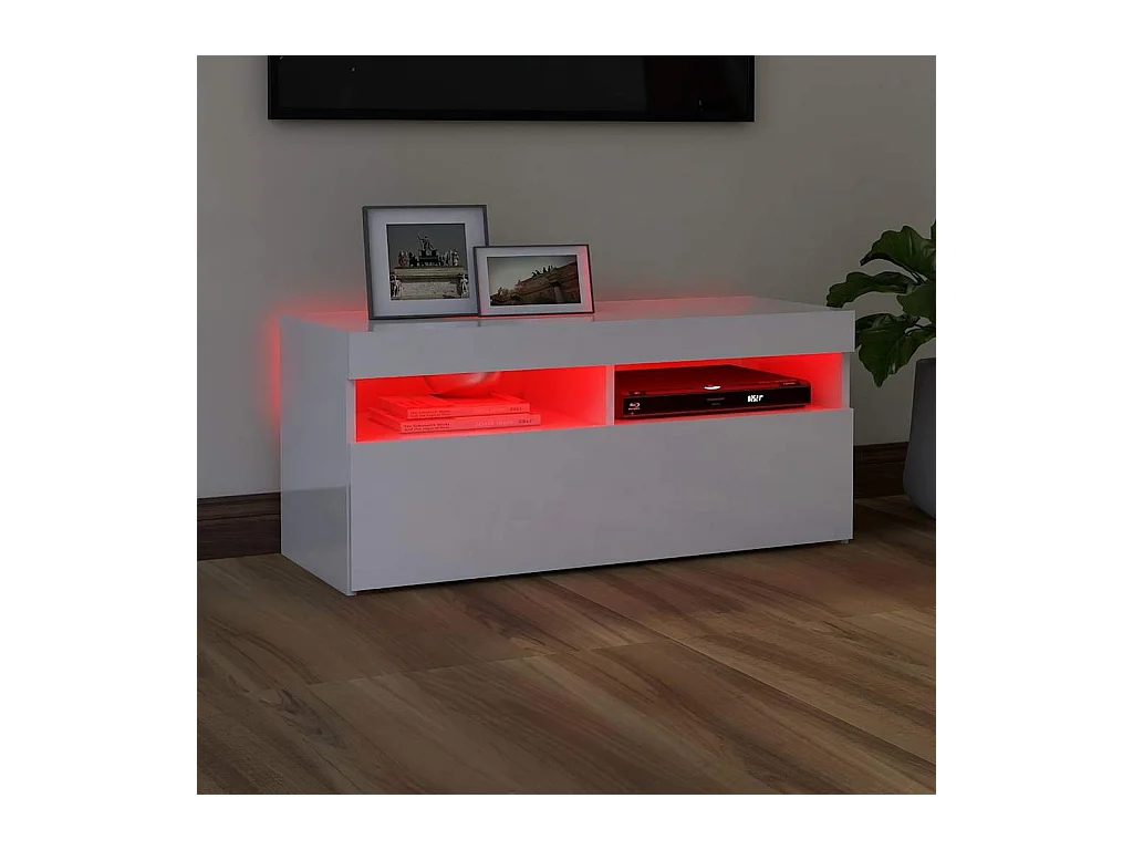 Meuble TV avec lumières LED blanc brillant 90x35x40 cm