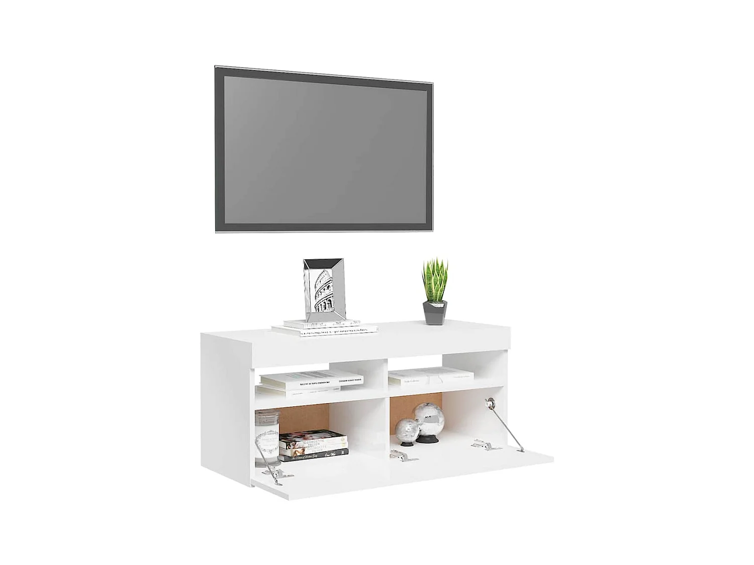 Meuble TV avec lumières LED blanc brillant 90x35x40 cm