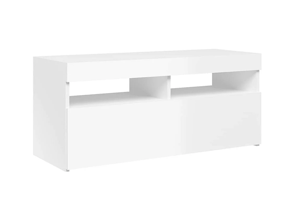 Meuble TV avec lumières LED blanc brillant 90x35x40 cm